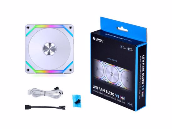 Fotografija izdelka Ventilator za ohišje Lian Li UNI FAN SL120 V2 RGB PWM 120mm, bel