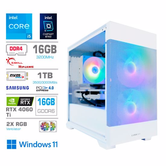 Fotografija izdelka Računalnik MEGA MT S7X GAMER i5-13400F/RTX4060Ti-16GB/16GB/1TB/750W/Win11Home/bela