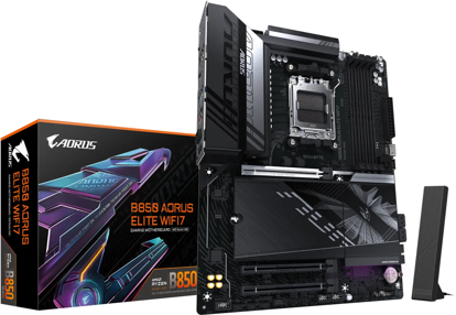 Fotografija izdelka GIGABYTE B850 AORUS ELITE WIFI7, DDR5, SATA3, USB3.2Gen2x2, DP, 2.5GbE, WiFi 7, AM5 ATX