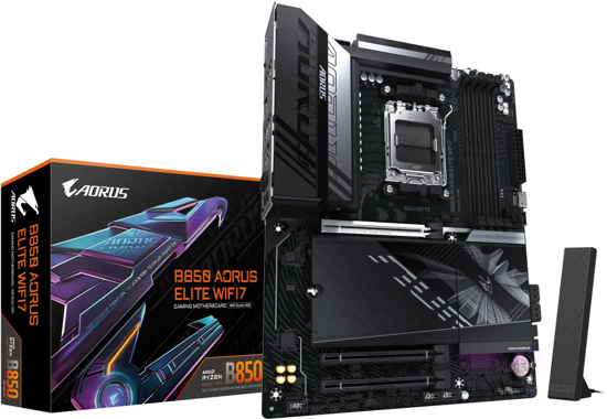 Fotografija izdelka GIGABYTE B850 AORUS ELITE WIFI7, DDR5, SATA3, USB3.2Gen2x2, DP, 2.5GbE, WiFi 7, AM5 ATX