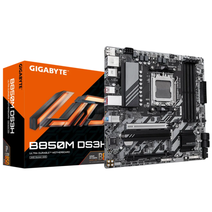 Fotografija izdelka GIGABYTE B850M DS3H, DDR5, SATA3, USB3.2Gen2, DP, 2.5GbE, AM5 mATX