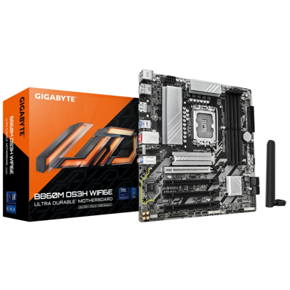 Fotografija izdelka GIGABYTE B860M DS3H WIFI6E, DDR5, SATA3, USB3.2Gen2, DP, WiFi 6E, LGA1851 mATX
