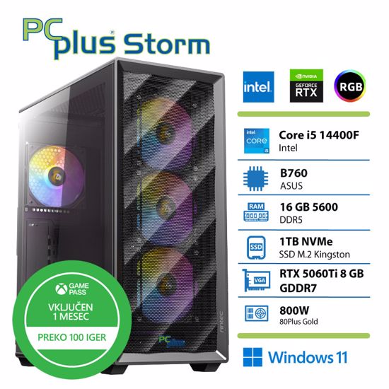 Fotografija izdelka PCPLUS Storm Core i5-14400F 16GB 1TB SSD RTX 5060Ti 8GB Windows 11 Home + Xbox GP gaming