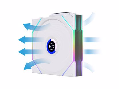 Fotografija izdelka Ventilator za ohišje Lian Li UNI FAN TL Wireless LCD 120 Reverse Blade ARGB PWM 120mm, bel