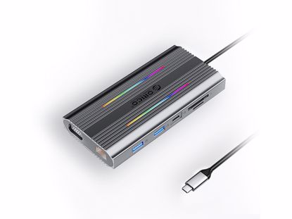 Fotografija izdelka Priključna postaja USB-C 12 v 1, 1x USB-C 3.1, 4x USB-A, USB-C PD100W, 1x HDMI 4K@30Hz, VGA, SD+TF, RJ45, AUX, Aluminij, siva, ORICO XDR-X2