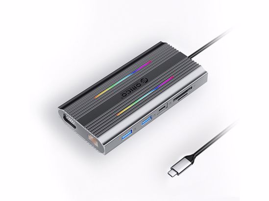 Fotografija izdelka Priključna postaja USB-C 12 v 1, 1x USB-C 3.1, 4x USB-A, USB-C PD100W, 1x HDMI 4K@30Hz, VGA, SD+TF, RJ45, AUX, Aluminij, siva, ORICO XDR-X2