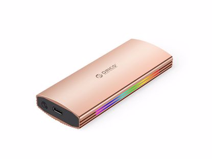 Fotografija izdelka Zunanje ohišje za M.2 NVMe 2230-2280 v USB3.2 Gen2 Type-C, 10Gbps, RGB, aluminij, zlato-roza, ORICO M2R2-G2