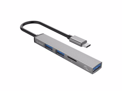 Fotografija izdelka Priključna postaja USB-C 4 v 1, 1x USB 3.0, 2x USB 2.0, TF, 0.15m, ALU siva, ORICO AH-12F