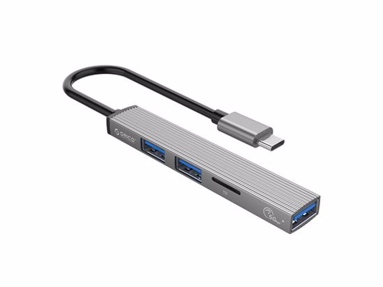 Fotografija izdelka Priključna postaja USB-C 4 v 1, 1x USB 3.0, 2x USB 2.0, TF, 0.15m, ALU siva, ORICO AH-12F