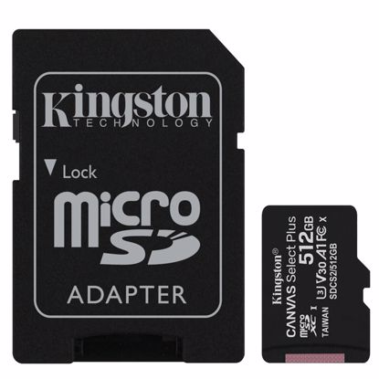 Fotografija izdelka KINGSTON Canvas Select Plus microSD 512GB Class10 UHS-I adapter (SDCS2/512GB) spominska kartica in adapter