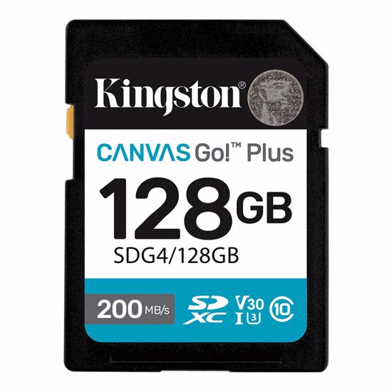 Fotografija izdelka KINGSTON Canvas Go! Plus SD 128GB Class10 UHS-I U3, V30, 4K UHD (SDG4/128GB) spominska kartica