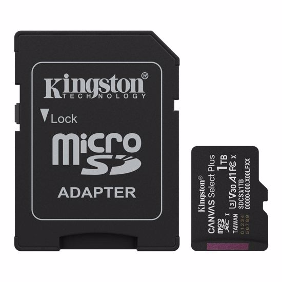 Fotografija izdelka KINGSTON Canvas Select Plus microSD 1TB Class10 UHS-I adapter (SDCS3/1TB) spominska kartica