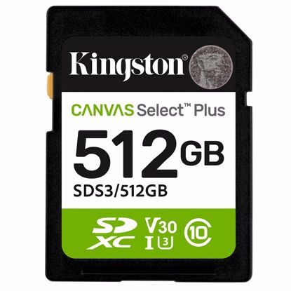 Fotografija izdelka KINGSTON Canvas Select Plus SD 512GB Class10 UHS-I (SDS3/512GB) spominska kartica
