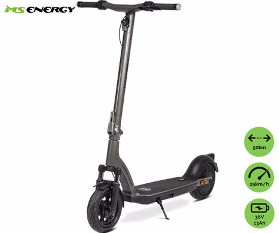 Fotografija izdelka MS ENERGY URBAN 500 električni skiro, 10" gume, 500W motor, 50km doseg, 36V 13Ah baterija, vzmetenje, sistem EBS, Smart BMS, LCD zaslon, LED osvetlitev, aplikacija, srebrn (Titanium Steel)