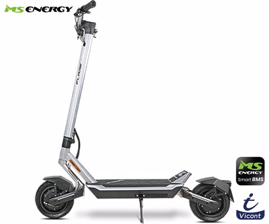 Fotografija izdelka MS ENERGY FLARE X Hydraulic električni skiro, 10" gume, 2x 800W motor, 70km doseg, 936Wh 52V 18Ah baterija, vzmetenje, EBS sistem, Smart BMS, LCD zaslon, LED, aplikacija, srebrn (Midnight Chrome)