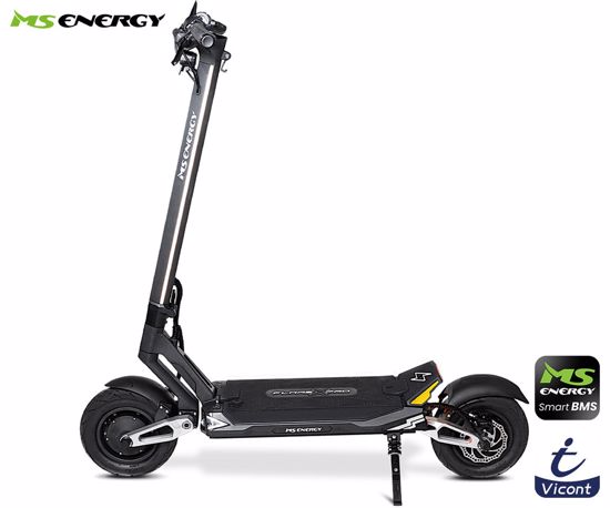 Fotografija izdelka MS ENERGY FLARE X PRO električni skiro, 11" gume, 2x 1200W motor, 135km doseg, 1800Wh 60V 30Ah baterija, vzmetenje, EBS sistem, Smart BMS, LCD zaslon, LED, aplikacija, črn (Obsidian Black)