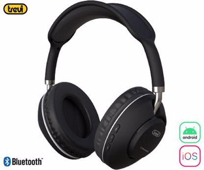 Fotografija izdelka TREVI DJ 12E42 BT brezžične naglavne slušalke, Bluetooth 5.3, polnilna baterija, mikrofon, telefoniranje, gumbi za upravljanje, USB Type-C, AUX, črne