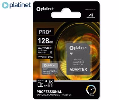 Fotografija izdelka PLATINET PMMSDX128UIII microSD kartica, 128GB, 90MB/s, class10, UHS-I, +adapter