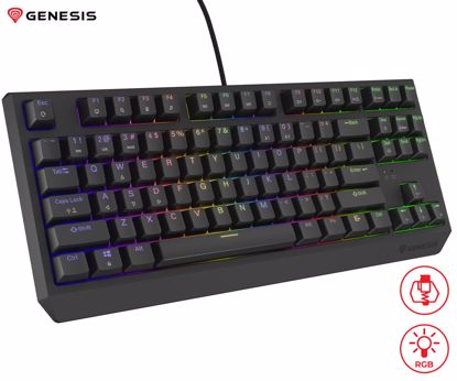 Fotografija izdelka GENESIS THOR 230 TKL gaming mehanska tipkovnica, žična, RGB LED osvetlitev, Hot-Swap tehnologija, Anti-Ghosting, Outemu Red stikala, spomin, programska oprema, Plug & Play, F1-F12, črna