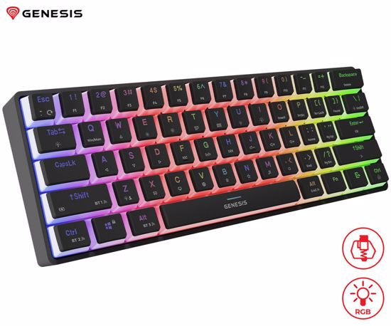 Fotografija izdelka GENESIS THOR 660 G2 gaming mehanska tipkovnica, žična / brezžična, USB 2.4GHz / BT 5.0 / USB-C, baterija, RGB LED, RapidSpeed, Gateron Brown stikala, spomin, programska oprema, Plug & Play, črna