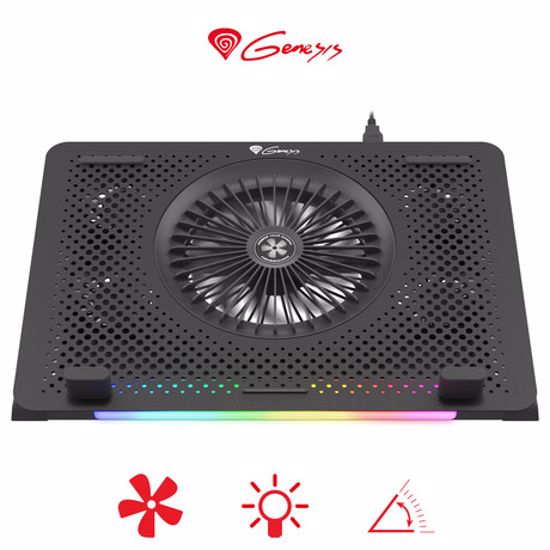 Fotografija izdelka GENESIS OXID 450, hladilno stojalo / podstavek za prenosnike, do 15.6'', nastavljiv kot, RGB LED osvetlitev