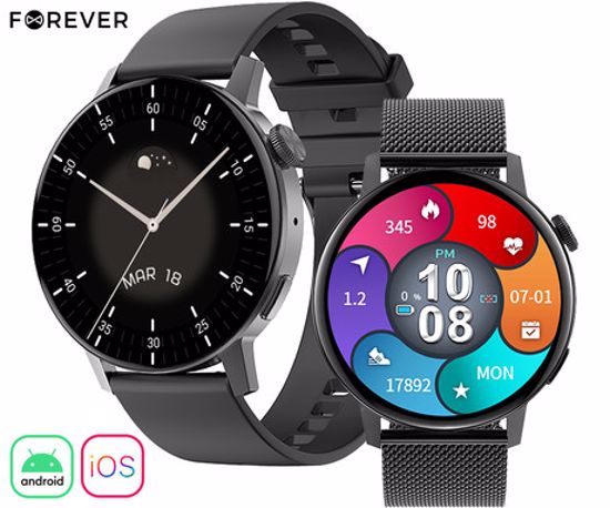 Fotografija izdelka FOREVER ForeVive 4 SB-350 pametna ura, 1.32" zaslon, Bluetooth, Android + iOS, klicanje, baterija, aplikacija, IP67, merjenje aktivnosti, analiza spanca, športni načini, črna (Carbon Black)