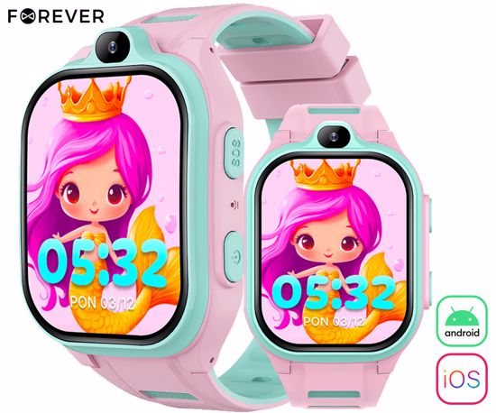 Fotografija izdelka FOREVER Boost KW-530 otroška pametna ura, 4G LTE, Android OS, 2" IPS zaslon, AI funkcije, GPS+WIFI+LBS lociranje, video klici, SOS gumb, aplikacija, IP67, pedometer, igre, roza (Blush Pink)