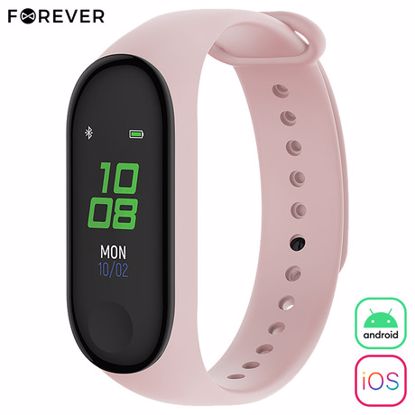 Fotografija izdelka FOREVER pametna zapestnica FITBAND SB-50, Bluetooth 5.0, aplikacija, vodoodporna IP65, svetlo roza (Sand Pink)