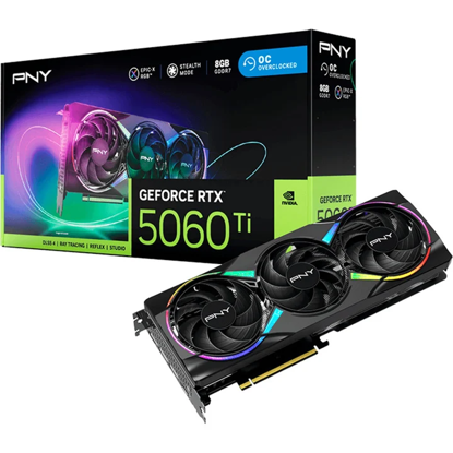 Fotografija izdelka PNY GeForce RTX 5060 Ti ARGB OC 8GB GDDR7 (DLSS 4, 3x DisplayPort, 1x HDMI 2.1)