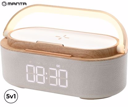 Fotografija izdelka MANTA RDI920 VERONA radijski sprejemnik / ura / budilka / brezžični polnilec, 5v1, FM Radio, Bluetooth 5.0, polnilna baterija, LED luč, USB Type-C, bel (Linen White)