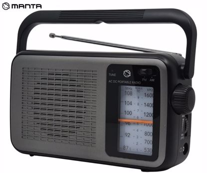 Fotografija izdelka MANTA MARDI919 SAN REMO radijski sprejemnik, FM / AM Radio, RETRO izgled, kompaktne dimenzije, električno ali baterijsko napajanje, 3.5mm minijack, USB Type-C, črn (Onyx Black)