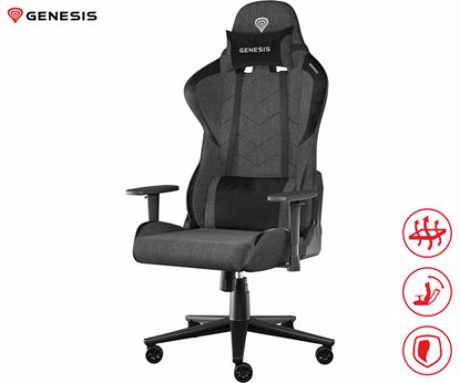 Fotografija izdelka GENESIS NITRO 550 G2 gaming / pisarniški stol, ergonomski, nastavljiva višina / naklon, zibanje, 2x blazina, kolesa CareGLide™, siv