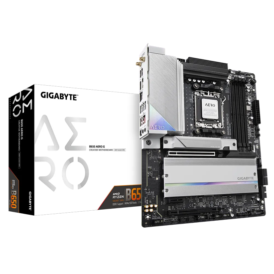 Fotografija izdelka GIGABYTE B650 AERO G, DDR5, SATA3, USB3.2Gen2x2, DP, 2.5GbE, WiFi 6E, AM5 ATX