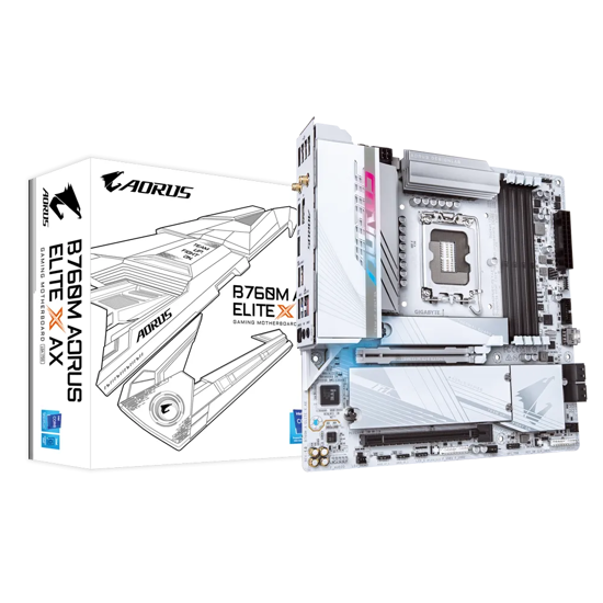 Fotografija izdelka GIGABYTE B760M AORUS ELITE X AX, DDR5, SATA3, USB3.2Gen2x2, DP, WiFi 6E, LGA1700 mATX