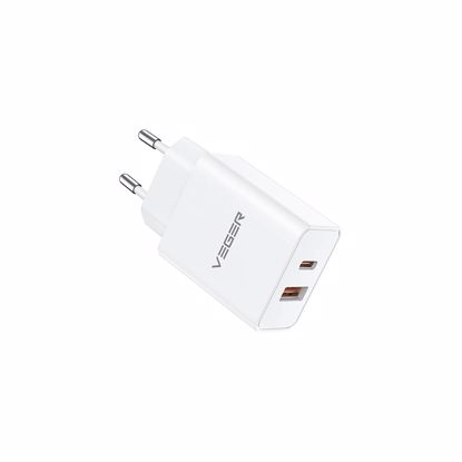 Fotografija izdelka VEGER VLS302U 2-portni polnilec, USB-A/USB-C, QC3.0/PD3.0, bel