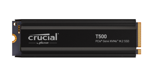 Fotografija izdelka Crucial T500 1TB PCIe Gen4 NVMe M.2 SSD s hladilnikom