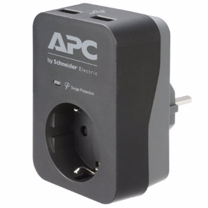 Fotografija izdelka APC Essential SurgeArrest PME1WB-GR 1 Outlet 2x USB črna prenapetostno zaščitna vtičnica