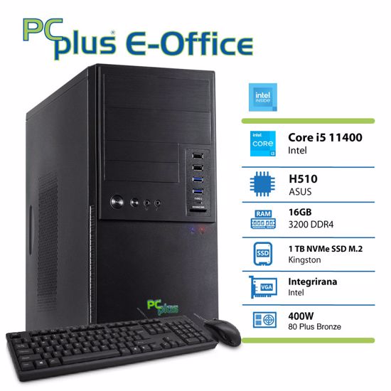 Fotografija izdelka PCPLUS e-Office i5-11400 16GB 1TB NVMe SSD tipkovnica miška namizni DOS