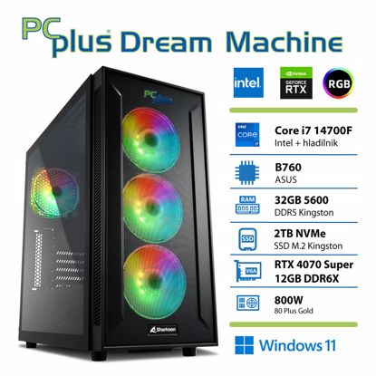 Fotografija izdelka PCPLUS Dream Machine Core i7-14700F 32GB 2TB NVMe SSD RTX 4070 Super 12GB Windows 11 Home gaming namizni računalnik