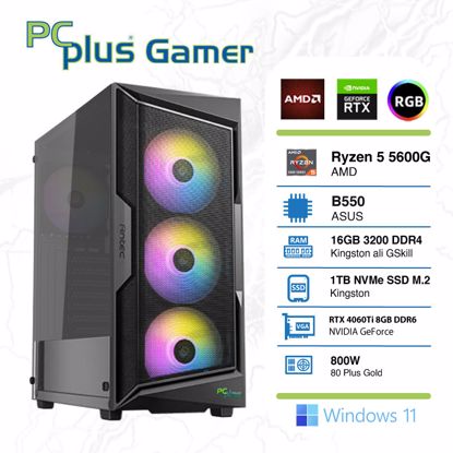 Fotografija izdelka PCPLUS Gamer Ryzen 5 5600G 16GB 1TB NVMe SSD GeForce RTX 4060 Ti 8GB RGB Windows 11 Home gaming