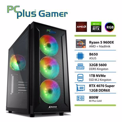 Fotografija izdelka PCPLUS Gamer Ryzen 5 9600X 32GB 2TB NVMe SSD RTX 4070 Super 12GB gaming namizni računalnik