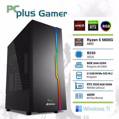 Fotografija izdelka PCPLUS Gamer Ryzen 5 5600G 8GB 512GB NVMe SSD GeForce RTX 3050 8GB Windows 11 RGB gaming