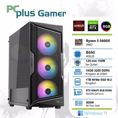 Fotografija izdelka PCPLUS Gamer Ryzen 5 5600X 16GB 1TB NVMe SSD GeForce RTX 4060 Ti 8GB RGB Windows 11 Home gaming