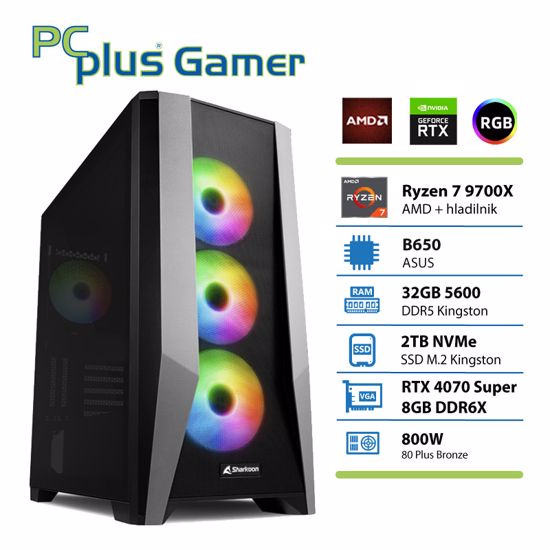 Fotografija izdelka PCPLUS Gamer Ryzen 7 9700X 32GB 2TB NVMe SSD RTX 4070 Super 12GB gaming namizni računalnik