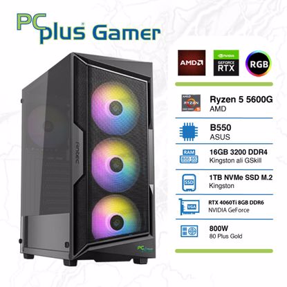 Fotografija izdelka PCPLUS Gamer Ryzen 5 5600G 16GB 1TB NVMe SSD GeForce RTX 4060 Ti 8GB RGB gaming namizni računalnik