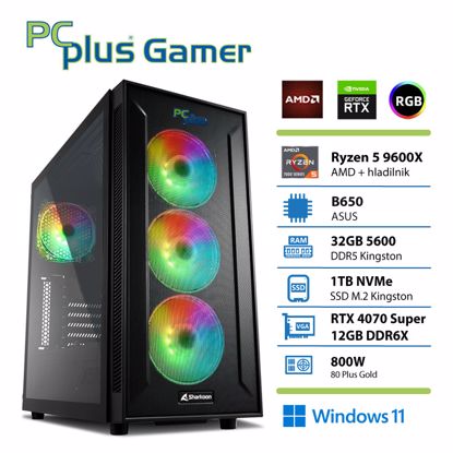 Fotografija izdelka PCPLUS Gamer Ryzen 5 9600X 32GB 2TB NVMe SSD RTX 4070 Super 12GB Windows 11 Home gaming namizni računalnik