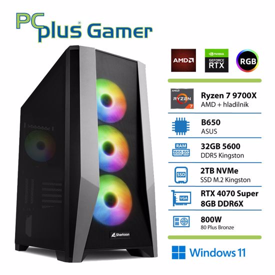 Fotografija izdelka PCPLUS Gamer Ryzen 7 9700X 32GB 2TB NVMe SSD RTX 4070 Super 12GB Windows 11 Home gaming namizni računalnik