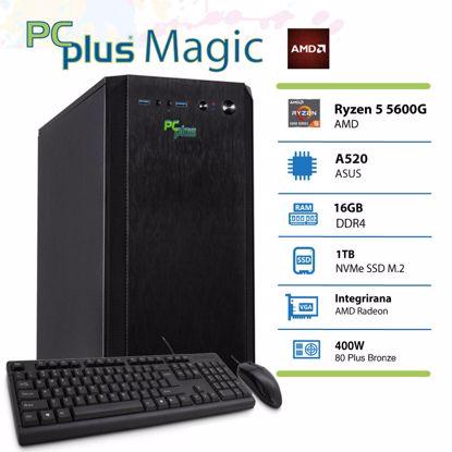 Fotografija izdelka PCPLUS Magic AMD Ryzen 5 5600G 16GB 1TB NVMe SSD tipkovnica miška namizni računalnik