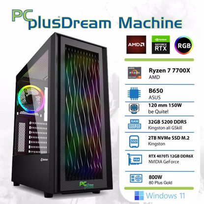 Fotografija izdelka PCPLUS Dream Machine Ryzen 7 7700X 32GB 2TB NVMe SSD GeForce RTX 4070Ti 12GB Windows 11 Home gaming namizni računalnik 