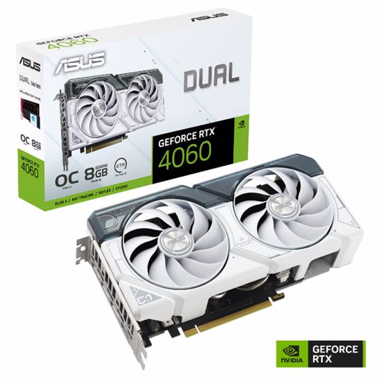 Fotografija izdelka ASUS Dual GeForce RTX 4060 OC 8GB GDDR6 (90YV0JC2-M0NA00) bela gaming grafična kartica